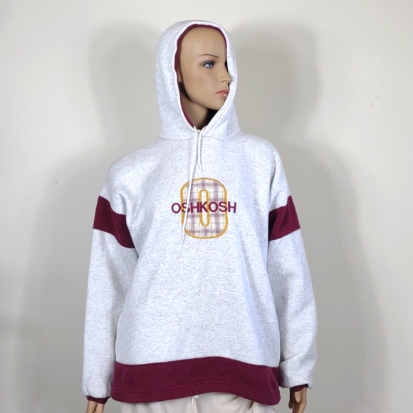 art Unlimited Tops - Art Unlimited Oshkosh size Large heathered white and burgundy hooded sweatshirt